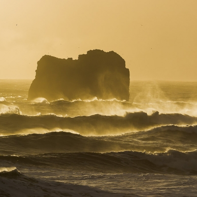 Vik, Islandia, atardecer, luz, mar