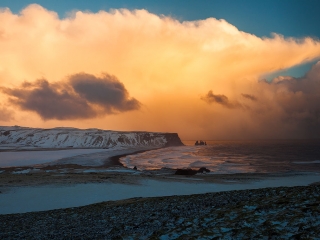 Vik, Islandia, atardecer, luz, mar