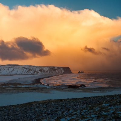 Vik, Islandia, atardecer, luz, mar